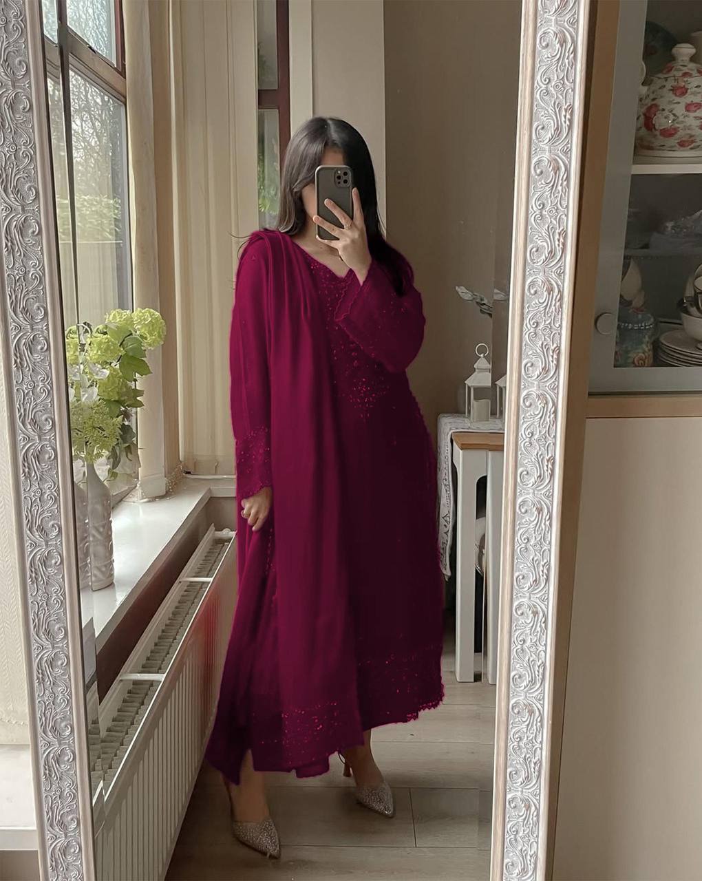 The Ruby Wine Flowing Couture Set